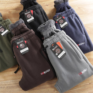 
Nordic foreign trade double-sided velvet + plus velvet thickened lamb velvet tie trousers men's winter fleece warm casual pants