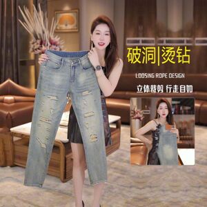 
2026 new style ripped and perforated jeans for men, spring high-end trendy brand elastic slim fit small feet luxury pants for men