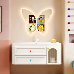 Dopamine Solid Wood Bathroom Cabinet with Ocean Basin Ceramic Integrated Basin Cabinet Combination Washbasin Smart Bathroom Cabinet