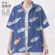 Small fish fried shrimp tempura Japanese cartoon illustration floral large size short-sleeved shirt men's and women's fashion design without boundaries