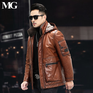 Haining fur sheepskin woolen inner inner inner bilots can be disassembled and mid -length coat head layer goatskin male leather jacket
