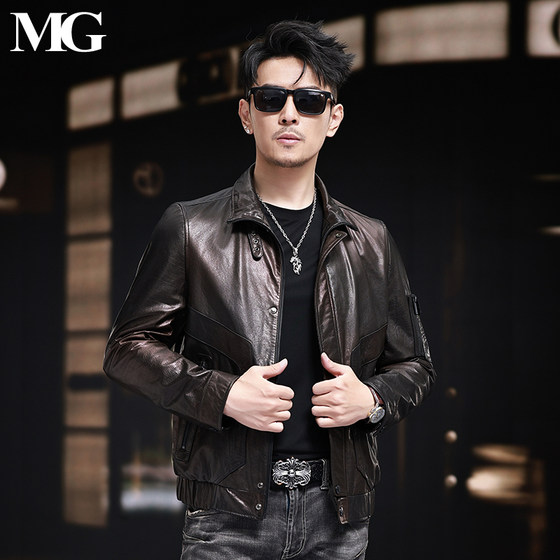 
2025 American casual short slim motorcycle leather jacket for men's genuine leather leather jacket with thin calf leather jacket