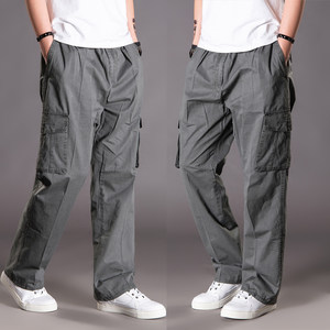 
Summer men's thin plus fat large size straight big pocket casual outdoor pure cotton loose workwear long sports fat pants
