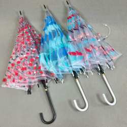 Simple and Fresh Floral Transparent Long-Handled Umbrella with Eight Ribs, Semi-Automatic, Thickened and Enlarged Fiber Windproof Umbrella