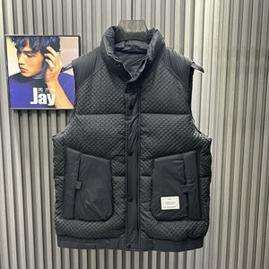 
Early winter new men's stand-up collar down cotton pineapple pattern vest thickened windproof and warm functional wind vest sleeveless trendy
