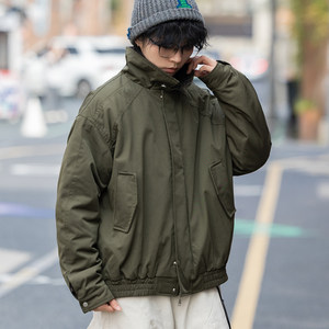 
Winter retro plaid splicing fake two-piece shirt collar cotton jacket for men and women loose casual versatile couple wear jacket