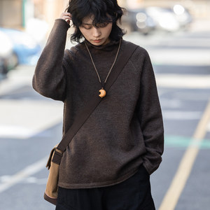 
Japanese retro half turtleneck inner sweater for men and women in autumn and winter loose casual versatile couple wear sweater top trendy