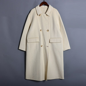 
Autumn and winter new women's clothing simple solid color doll collar wool coat versatile double-breasted mid-length woolen coat