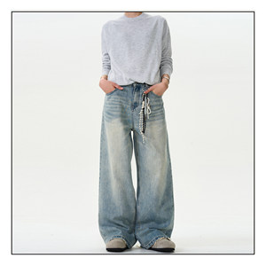 
MADWITCH American retro cleanfit washing jeans men's loose casual and versatile old straight pants