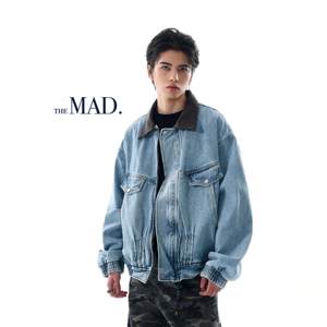 
MADWITCH niche design sense washing denim jacket men's loose casual contrast lapel work jacket top