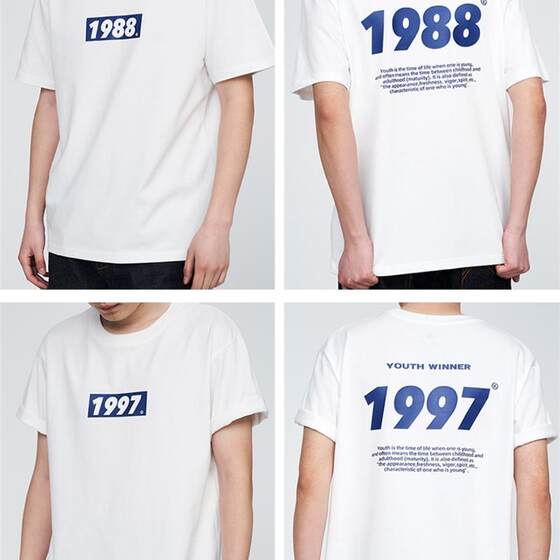 
1980-2000 digital printed pure cotton clothes for men and women, same style couple short loose casual T-shirt half-sleeved summer