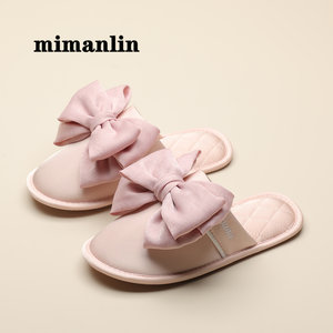 
High-end ice silk bow slippers for women spring and autumn summer couple indoor air-conditioned room silent non-slip head