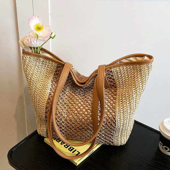 
Summer large capacity straw woven bag 2025 popular hand-woven tote bag seaside vacation travel daily commuter