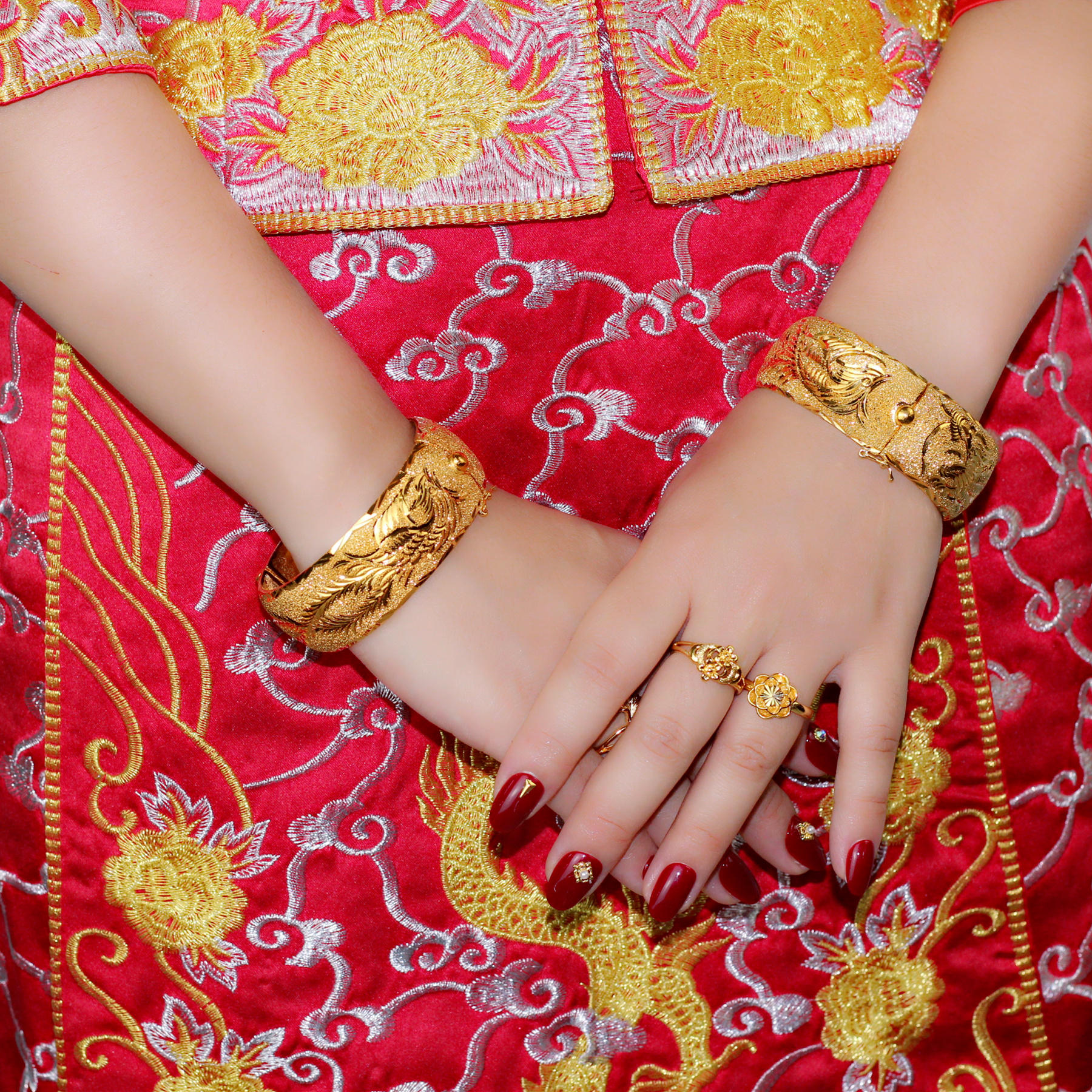 新款镀金宽面手镯仿金经典龙凤手镯一对新娘镀金婚嫁手镯陪嫁三金