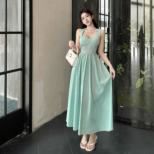 instunning summer French waist-retted suspender dress for women 2025 new high-waisted slim A-line skirt
