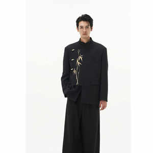 Dibinsai Folding Branch Golden Bamboo New Chinese State Style Wind Embroidery Easy to Loose Leisure West Service Men and Women Same
