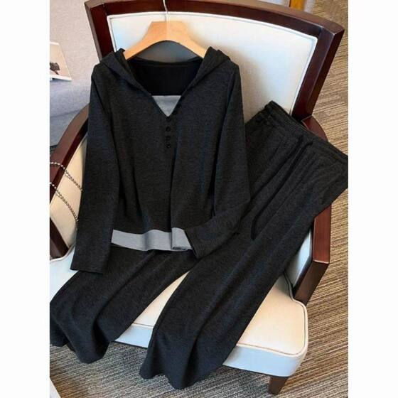 
High-end sports suit for women, spring and autumn, new Korean version, loose, slimming and age-reducing suit, fashionable casual running two-piece set