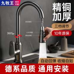 Thickened All-Copper Kitchen Hot and Cold Water Two-In-One Pull-Out Faucet for Sink, Washbasin, Laundry Sink, Balcony, Splash-Proof