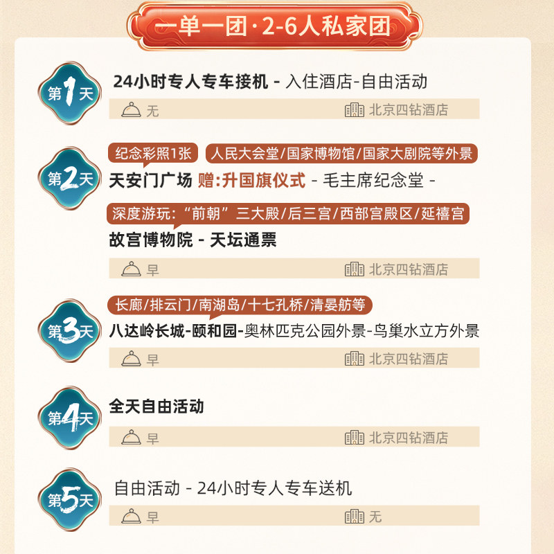 【一家一团】北京旅游5天4晚跟团游私人家小团精品故宫博物院旅行