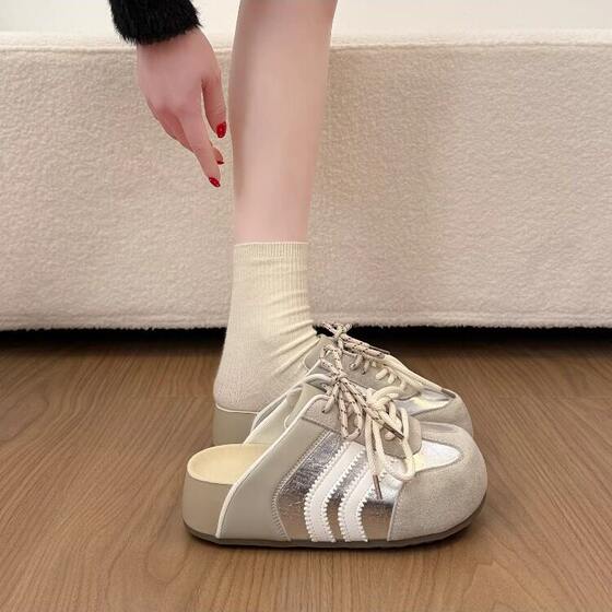 
Thick-soled Baotou Slippers for Women's Outerwear 2026 Spring New Heightening Birkenstock Shoes Slip-On Casual Versatile Moral Training Shoes