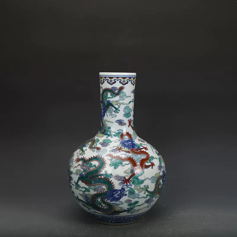 清乾隆瓷器斗彩龙纹天球瓶古董古玩明清老瓷器旧货老货收藏-Taobao