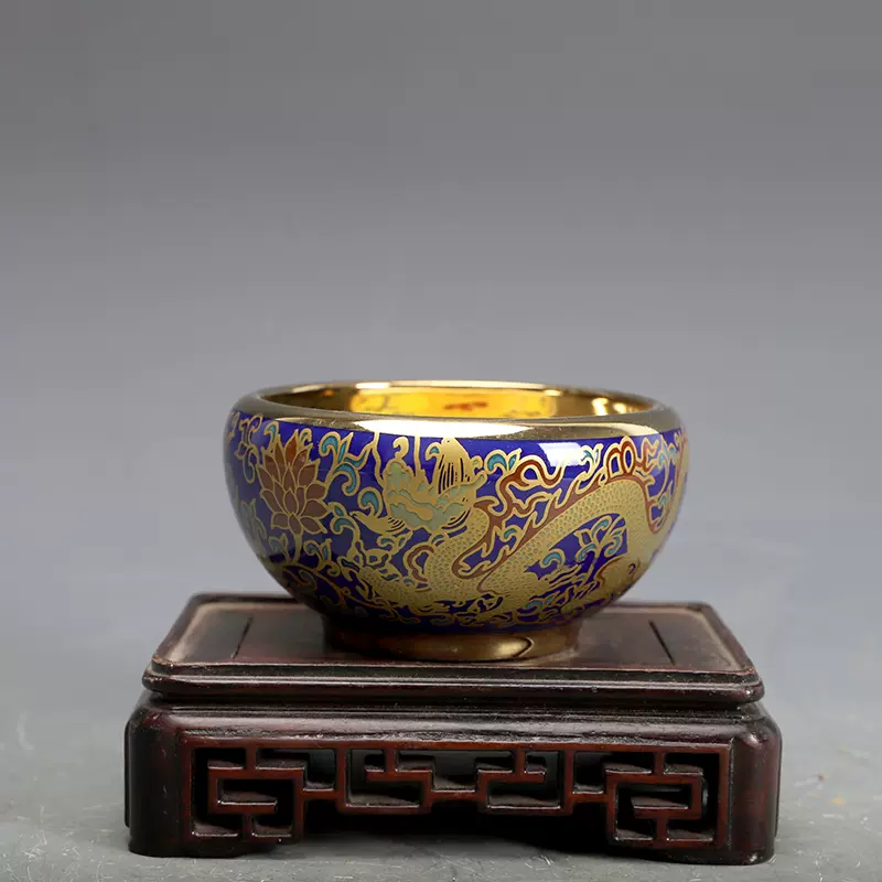 明宣德瓷器蓝釉描金龙纹杯古董古玩明清老瓷器旧货老货收藏摆件-Taobao