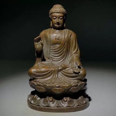 古董老銅釋迦摩尼佛像擺件老物件舊貨老銅器古玩真品