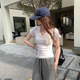 Korean 2025 summer new V-neck rag shoulder slim short-sleeved T-shirt for women's versatile top white cotton shirt