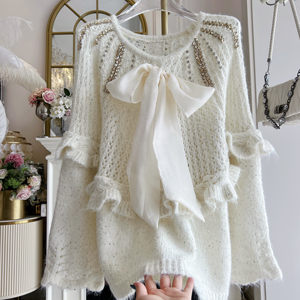 
Huge good-looking lazy style mohair sweater for women 2026 autumn and winter loose pullover hollow ruffled thickened sweater