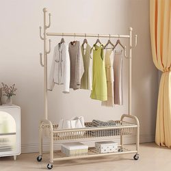 Clothes Rack, Floor-Standing Bedroom Clothes Rack, Balcony Mobile Clothes Drying Rack, Bedside Clothes Rack for Nighttime Use, Simple Single-Rod Clothes Rack