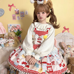 Soft Mie Mie Mie Fleece Autumn/Winter Base Cute Bubble Sleeves Lolita High Neck Sweater Knitted Warm Inner Layup