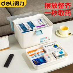 Deli Medicine Box Home Medicine Storage Box Large Capacity Student Medicine Box Transparent Children's First Aid Multi-Layer Medicine Box