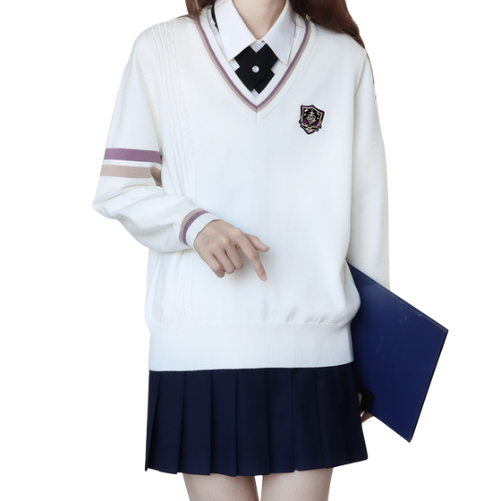 [Spike] Original JK Uniform Academy Style Knitted Long sleeved V-neck Embroidered Pullover Sweater Coat for Women in Autumn and Winter