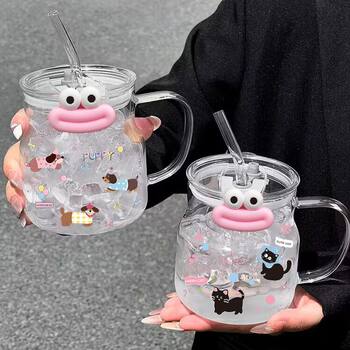 Cartoon glass girl tall girl cute straw cup