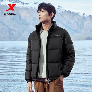 Xtep stand collar down jacket for men and women's new winter couple sports black tops warm cotton jacket windproof jacket