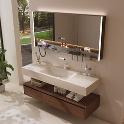 Bathroom 2025 New Model Rock Slab Hot-Bent Integrated Basin, Antique-Style Bathroom Cabinet Combination, Washbasin, Handwashing Basin Cabinet