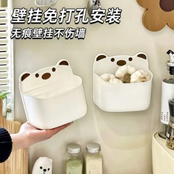 Cartoon Bear Cute Storage Box Wall-Mounted Kitchen Storage for Onions, Ginger, and Garlic, No-Drill Wall Storage, Refrigerator Side Hanging Blue