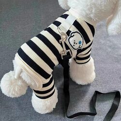 Spring and Autumn Dog Clothes, Thin Striped Shirt, Four-Legged Outfit for Small Dogs Like Teddy and Bichon, with Leash Clip, Base Layer Clothing
