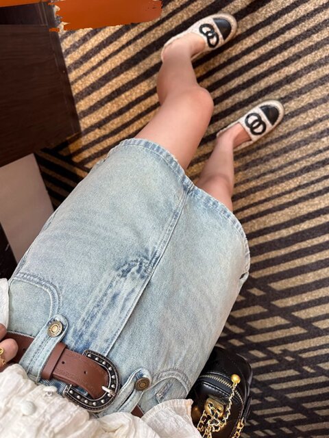 High-waisted denim short skirt for women in spring 2024 new fashionable slim fit and versatile A-line