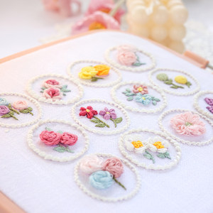 
Mini flower fresh hand-embroidery DIY simple spring flower embroidery material bag embroidery kit with tutorial