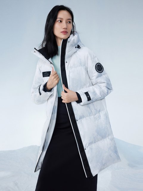 Bosideng Outlet women's long heat storage hooded fashionable warm down jacket