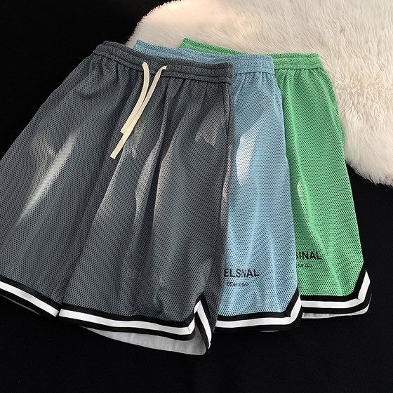 
Clearance leakage mesh quick-drying ice silk basketball shorts for men's summer breathable sports American fitness running pants