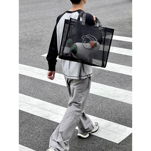 
FINERWORLD mesh translucent breathable sports bag tote bag shoulder bag fitness outdoor handbag nylon