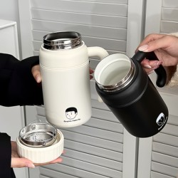 1000ml Thermos Cup for Women, Office Workers, Ceramic Liner, Large Capacity Thermos Water Cup with Handle, Couple Tea Cup