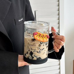 Summer Large-Capacity 1000ml Water Cup with Lid for Girls, Glass Cup with Straw for Office, Household Use for Men