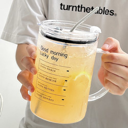 Large Capacity Glass Cup for Women 1000ml with Handle, Water Cup with Lid, Household Coffee Cup, High Temperature Resistant Straw Cup for Men