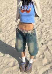 American Retro Denim Shorts, Women's Summer Mid-Length Shorts, Low-Waisted Straight Pants, 2026 Super Popular Cropped Pants, Trendy