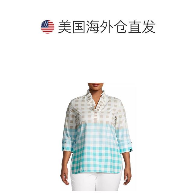 Ming Wang Ms. Shirt Wochoat Seven -point sleeve lace plaid cotton cotton cotton
