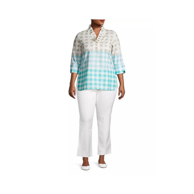 Ming Wang Ms. Shirt Wochoat Seven -point sleeve lace plaid cotton cotton cotton
