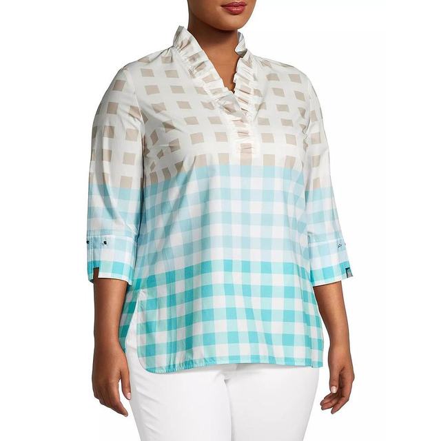 Ming Wang Ms. Shirt Wochoat Seven -point sleeve lace plaid cotton cotton cotton

